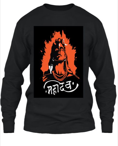 Baklol Men's Round Neck Printed Full Sleeves Printed T-Shirt(Lord Shiva), Black - Front