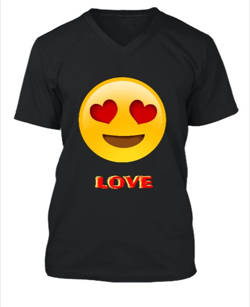 LOVE SMILY || BLACK || V-NECK T-SHIRT - Front