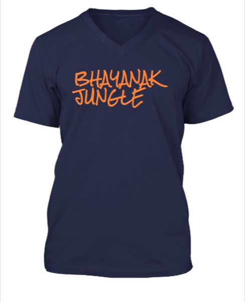V Neck Half - Bhayanak Jungle Printed T Shirt - Front